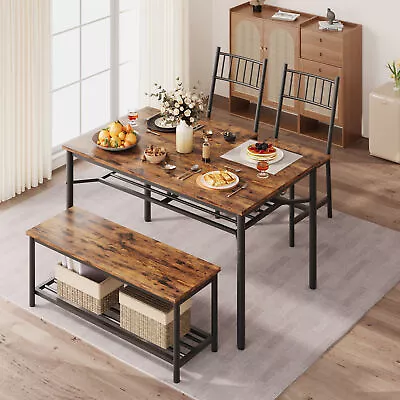 4 Pcs Dining Table And Chairs Kitchen Table With Storage Bench Dining Table Set • $169.99