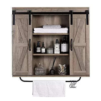 Rustic Wood Wall Storage Cabinet With Two Sliding Barn Door 3-Tier Decorativ... • $197.13