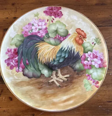 Haas & Czjzek Czech Hand Painted Platter Rooster Flower Signed Eugenia Vintage • $97