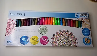 NEW ! UNITED OFFICE - Set Of 30 GEL PENS - Metallic Neon & Glitter  GIFT CRAFT • £7.99