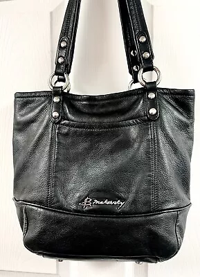 Vintage B. Makowsky Soft Black Genuine Leather Shoulder Bag Handbag Purse Tote • $34.99