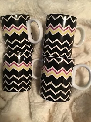 Set Of 4 MISSONI For Target Black Zig Zag Chevron Stoneware Coffee Cups Mugs NEW • $99.99