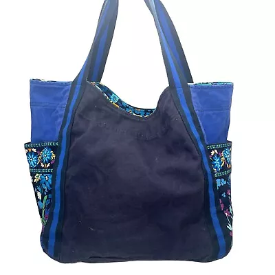 Vera Bradley Midnight Blues & Navy Color Block Tote Bag Canvas Travel Beach • $17.49