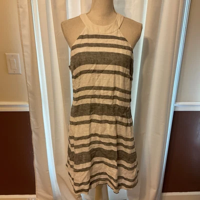 $34.99 • Buy Island Company Ares Dress L Eustatia White Gray Stripe Cross Straps New NWT
