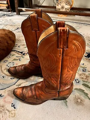 Justin Boots Men's Size 7 1/2 D Tan/Brown Leather Western Cowboy 2497 • $36