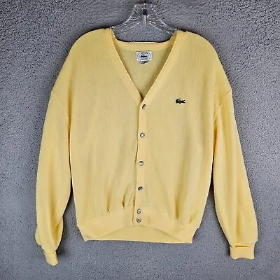 Vintage Izod Lacoste Mens Cardigan Sweater Large Yellow Grandpa Made In USA • $29.71