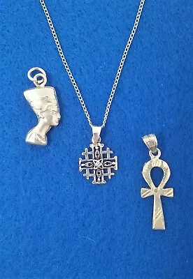 $38 • Buy Vtg Lot Of 3 Sterling Silver Pendants: Nefertiti Queen, Ankh Cross, Maltese