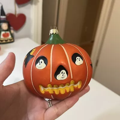 $40 • Buy Vaillancourt Halloween Pumpkin Jack O Lantern Glass Ornament