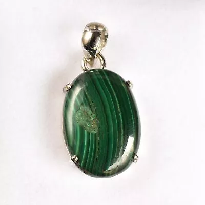 26.25 Cts Natural Green Malachite Oval Cut 925 Sterling Silver Healing Pendant • $40.94