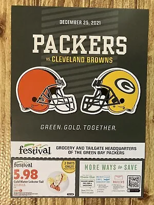 NFL 2021 GREEN BAY PACKERS Vs Cle Browns CHRISTMAS DAY 12/25 Roster Lineup Card • $9.99