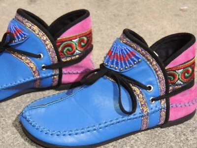 £31.06 • Buy Chinese Beaded Floral Boots Folk Slippers Comfort Flat Shoes US 8/EU 38