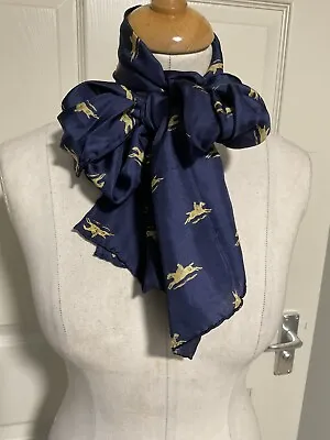 Vintage Joules Navy Silk Scarf Race Horses  • £16