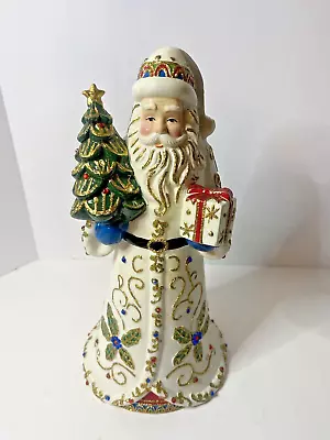 Ceramic Santa Clause White Robe Package Christmas Tree Glitter Painted • $14.99
