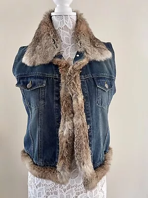 Denim Vest With Real Fur Size S Label With Brand Name And Sizes Cut Off • $42