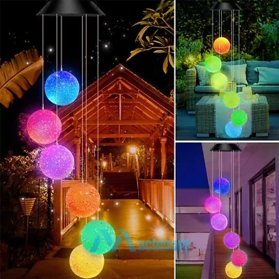 RGB Color Changing Solar LED Wind Chime Crystal Ball Lamp Garden Yard Xmas Decor • $11.99