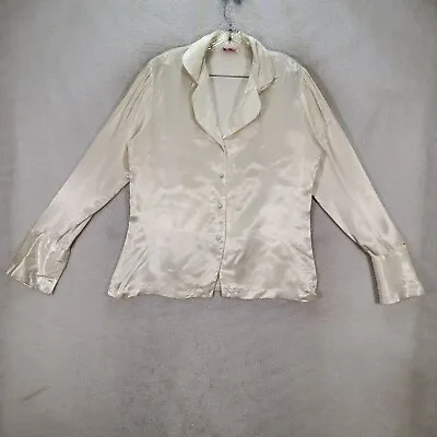 Vtg Gregory Womens Top Plus Size 16 Ivory Satin Wing Collared Unique Blouse • $19.95