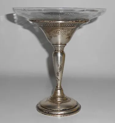 VINTAGE El-Sil-Co Sterling Silver Weighted Compote Candy Nut Dish W/Glass Insert • $74.95