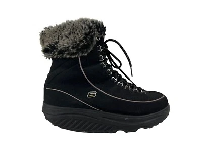 $62.99 • Buy SKECHERS SHAPE UPS 11813 Faux Fur Black Leather Wedge BOOTS SIZE 10