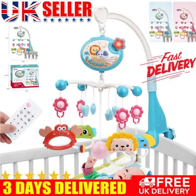 Baby Musical Crib Bed Bell Cot Mobile Stars Projector Lights Nusery Lullaby Toys • £16.59