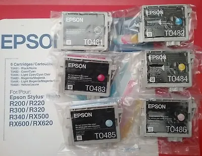 Set 6 Genuine Epson 48 Inks Stylus Rx620 T0481 T0482 T0483 T0484 T0485 T0486 New • $59.89