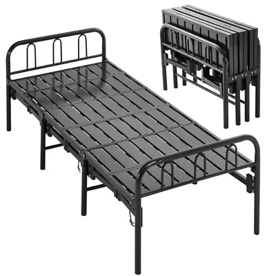 Black Bed Frame Headboard Footboard Metal Platform Bedstead Folding Rollaway Bed • £109.95