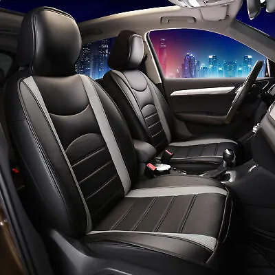 $73.99 • Buy Leather Cushion Pad Seat Covers Full Set For Auto Car SUV Van Gray Black