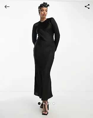 $80 • Buy Asos BLack Matte Satin Bias Maxi Dress Size UK 16, 14 As New