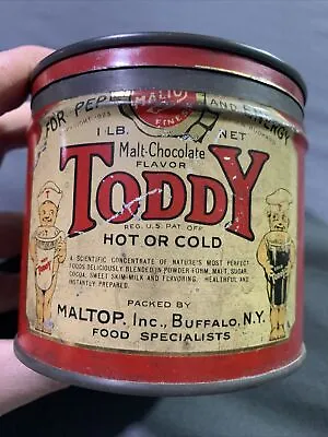 Vintage Original Graphic Litho Malt Chocolate TODDY 1 Lb Food Tin Can Buffalo NY • $85