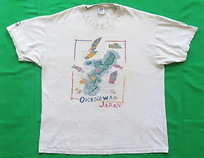 Japan Vintage T Shirt Map Logo Okinawa Military Vacation Tourist 90's Hanes • $22