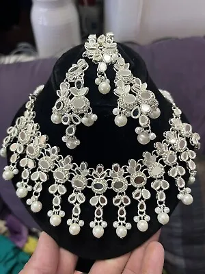 Indian Pakistani Bollywood Handmade Bridal Necklace Earrings Tikka Jewelry Set • $29.99