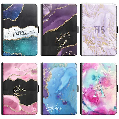 Personalised Initial Universal Case For Tab S7/S8/A8 Flower Marble Leather Cover • £21.24
