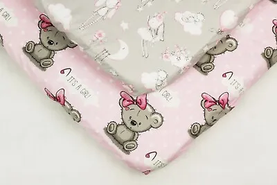 2 Pack FITTED SHEETS For Cot Bed Bedside Crib Mattress Cover Teddies Pink • £9.99