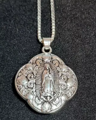 Our Lady Of Guadalupe Antique Styled Puffed Pendant Necklace 1  - Box Chain 23  • $14.99