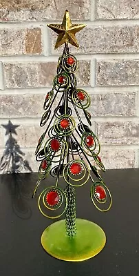 Christmas Tree Metal Wire Table Decoration 11.5”w/ Marble Jewel Accents Vintage • $45.99