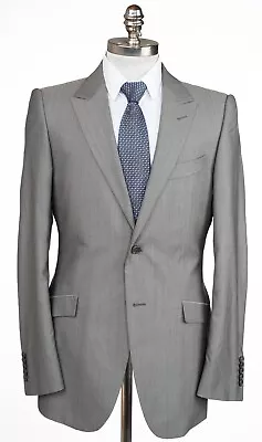 VERSACE COLLECTION Silver Wool Silk Sport Coat Slim Fit Peak Lapel 40 R (EU 50) • $499.99