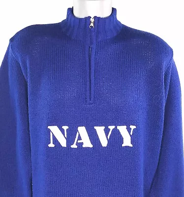 NAVY Pullover Quarter Zip Men XXL Turtleneck Blue Knit Acrylic Wool Sweater • $18.79