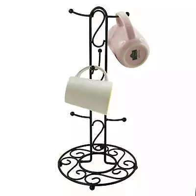 Antique Brown Metal Kitchen Coffee Mug Tree For Countertops Tea Cup Holder Stand • $19.39