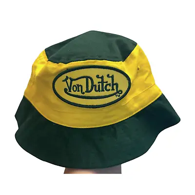 NWOT Von Dutch Kids Bucket Hat Yellow And Green Y2K Retro Embroidered • $13.99