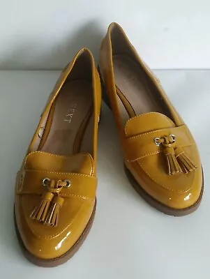 Next Size 6 Wide Fit Ochre  Patent Slip On.   B169071323b2/25 • £29.99