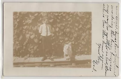 1908 Boy Dog Milton Junction Edgerton Wisconsin; History Photo Postcard RPPC • $10