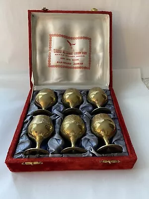 Set Of 6 Vintage Brass Goblets Harem Street Mecca Ciaro Hotel Velvet Storage Box • $35