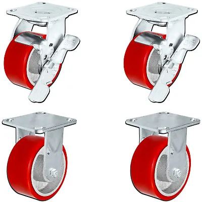 CasterHQ - Tool Box Caster Set 4  X 2  Red Poly On Cast Iron  3200 LBS Capacity • $120