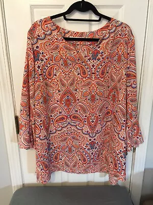 VIOLET & CLAIRE PLUS SIZE WOMENS ORANGE PAISLEY PRINT BLOUSE LONG SLEEVE 3X  T15 • $13.99