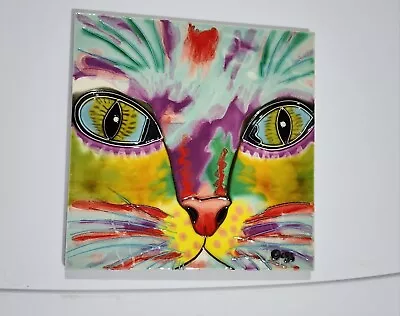 CGS Claudia Sanchez Large Ceramic Art Tile Handpainted Cat Picture 8x8 Inches   • $34.26