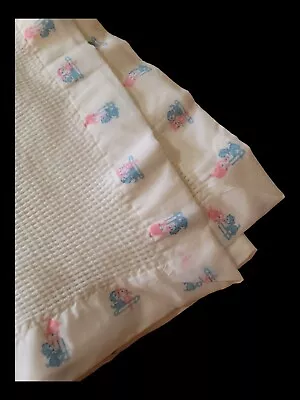 Vintage Curity White Waffle Weave Thermal Baby Blanket Puppy Kitten Nylon Trim • $39.99