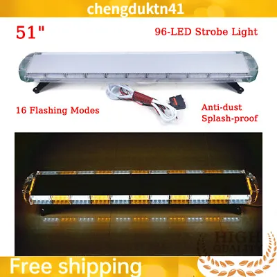 51 96 LED Emergency Strobe Light Bar Tow Truck Warn Beacon Response Amber White • $170.14