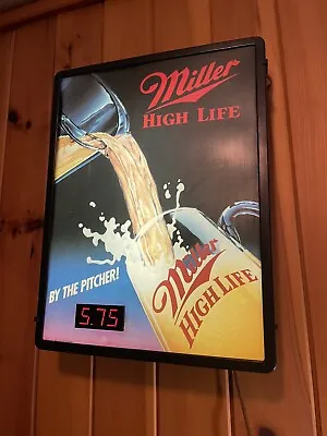 RARE Miller High Life  By The Pitcher CHANGEABLE PRICE Lighted Bar Sign Vintage • $199.99