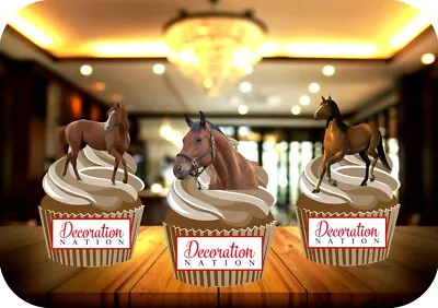 Horse Trio Mix 12 Edible STANDUP Cake Toppers Decoration Birthday Farm Animal • £3.49