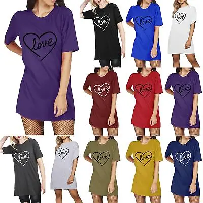 £2.49 • Buy Women Baggy Valentine Short Sleeve  Love Heart Longline Tunic T Shirt Mini Dress