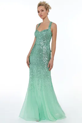 £59.99 • Buy Goddiva Sequin Chiffon Open Back Full Length Maxi Evening Dress Bridesmaid Prom
